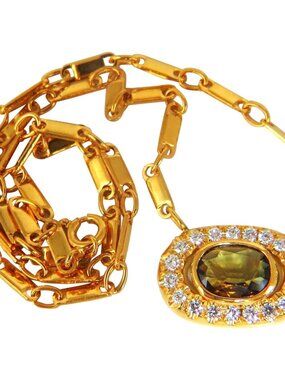 2.70ct natural orange brown sapphire diamonds necklace 18kt 14.25 inch*